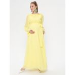 Moda Labio Kadın Şifon Hamile Elbise - Sarı - 46