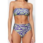 Moda Leopar Atma Kap Straplez Yüksek Bel Hipster Yeşil Straplez Yüksek Bel Hipster Bikini Takımı
