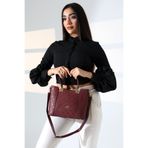 Moda Lime Kadın Bordo Desenli Günlük Ve Abiye Kullanıma Uygun El Ve Omuz Çanta