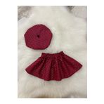 Moda Lina Kırmızı Desenli Etek Şapka Takım