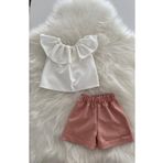 Moda Lina Kız Bebek Beyaz Bluz & Gül Kurusu Renk Şort Takım