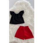 Moda Lina Kız Bebek Siyaz Bluz & Kırmızı Şort Takım