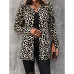 Moda Loris Kadın Uzun Kollu Alın Omuz Önü Açık Şardonlu Dalgıç Ceket - Standart - Leopar