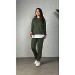 Moda Loris Kadın Uzun Kollu Kapşonlu Bağcıklı Viskon Iki Iplik Bluz ve Pantolon Ikili Takım - 2XL - Yeşil