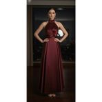 Moda Makko Halter Yaka Drapedetaylı Pileli Etekli Mezuniyet Elbisesi - 42 - Bordo