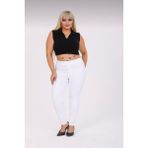 Moda Mark Real Kadın Beli Lastikli Kot Tayt Pantolon / Toparlayıcı /yüksek Bel /büyük-Küçük-Beden - 52 - 001-Beyaz