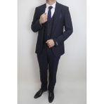 Moda Men Fistan Store Erkek Çizgili Italyan Kesim Dar Kalıp Tek Düğme Yelekli Takım Elbise - 52 / 6 - Lacivert - 6 Drop