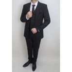 Moda Men Fistan Store Erkek Çizgili Italyan Kesim Dar Kalıp Tek Düğme Yelekli Takım Elbise - 58 / 6 - Siyah - 6 Drop
