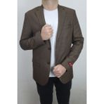 Moda Men Fistan Store Erkek Kahverengi Düz Spor Kesim Normal Kalıp Çift Düğme Çift Yırtmaçlı Blazer Ceket - 56 - 6 Drop