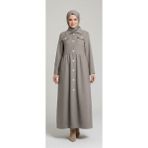Moda Mia Tesettür Giyim Belden Büzgülü Pardesü - Açık Gri