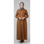 Moda Mia Tesettür Giyim Belden Büzgülü Şal Hediyeli Pardesü - Kiremit - 2XL