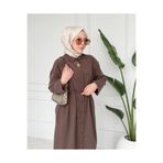 Moda Misali Minimal Kuşaklı Uzun Gömlek Tesettür Elbise