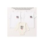 MODA Mom Dad Baby Baskılı Cinsiyet Partisi Anne Baba Bebek Aile Beyaz Tişört Ekru Zıbın Kombin