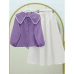 Moda Morfo Bebe Yaka Dantelli Kolu Lastikli Gömlek -Lila - 44