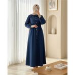 Moda Morfo Beli Lastikli Yan Cepli Kot Elbise -Laci - Lacivert - 48