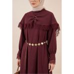 Moda Morfo Dantel Detaylı Pelerinli Kemerli Astarlı Ithal Ibiza Elbise -K. Bordo - S - M - Koyu Bordo