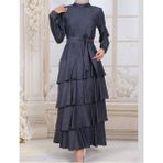 Moda Morfo Eteği Katlı Tensel Kot Kemerli Elbise -Füme - 44