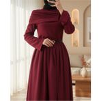 Moda Morfo Eteği Poplin Üstü Sendy İki Parçalı Pileli Elbise -Bordo - 42