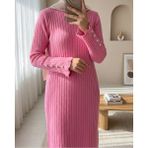 Moda Morfo Kolları Düğmeli Eteği Fırfırlı Triko Elbise -Pembe - 36