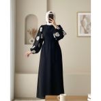 Moda Morfo Kolu Tül Nakışlı Kalem Elbise -Siyah - 42