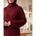 Moda Morfo Saç Örgü Triko Elbise -Bordo - Standart