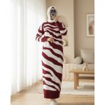 Moda Morfo Yırtmaçlı Desenli Triko Elbise -Bordo - Standart
