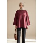 Moda Morfo Yuvarlak Yaka Salaş Penye Tunik -Bordo