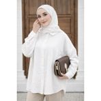 Moda Neva Pul Detaylı Çizgili Tunik Gömlek - L - XL - Beyaz