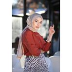 Moda Nokta Tesettür Penye Şal Modeli - Zümrüt - Açık Vizon