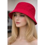 Moda Nokta Yazlık Kumaş Kova Şapka, Erkek Kadın Düz Balıkçı Bucket Şapka, Unisex - Standart - Kırmızı