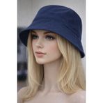 Moda Nokta Yazlık Kumaş Kova Şapka, Erkek Kadın Düz Balıkçı Bucket Şapka, Unisex - Standart - Lacivert