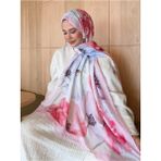 Moda Nuda Mira Ipek Desenli Bambu Kraş Şal Yaprak Desen-Pembe-Renkli - Pembe - Renkli