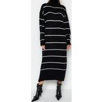 Moda Oversize Casual Günlük Çift Plaka Triko Balıkçı Yaka Uzun Kol Shift Maxi Boy Elbise