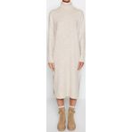 Moda Oversize Casual Günlük Dolu İğne Triko Balıkçı Yaka Uzun Kol Shift Midi Boy Elbise