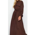 Moda Oversize Maxi Tesettür Kuşaklı Kolları Ayarlanabilir Detaylı Pamuklu Dokuma Gömlek Elbise
