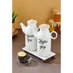 MODA OZY 2 Adet 1 Lt Porselen Yağdanlık Transfer Etiketli Yağlık Sirkelik (Her Biri 1000ml)
