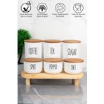 MODA OZY 3'lü 900ml Ahşap Kapaklı Akrilik (PLASTİK) Çay/kahve/şeker 3'lü 400ml Tuz/biber/baharatlık(STANTLI)