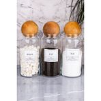 Moda Ozy 3'lü Top Kapaklı Çay & Şeker & Tuz Kavanozu 1300ML Saklama Kabı (Suya Dayanıklı Etiket) - Şeffaf - 1,3 lt