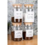 Moda Ozy 4lü 800ML Ahşap Kapaklı Türk Kahvesi&filtre Kahve&nescafe&süttozu Etiketli Kavanoz Cam Saklama Kabı - Şeffaf - 800 ml