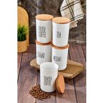 MODA OZY 5'li Ahşap Kapaklı Transfer Etiket Coffe/tea/sugar PLASTİK Kavanoz 900ml Saklama Kabı.cam Değildir.