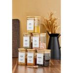 Moda Ozy 6'lı 200ML Kare Bambu Vakum Kapaklı Kaşıklı Borosilikat Baharat Takımı (Etiket Hediyeli) - Şeffaf