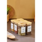 MODA OZY 6'lı 250ml KARE Bambu Vakum Kapaklı Kaşıklı Borosilikat Baharat Takımı (Etiket Hediyeli)