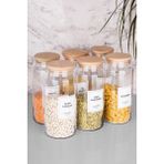 Moda Ozy 6lı Cam Kavanoz Seti Ahşap Kapaklı Vakumlu Bakliyat Kavanozu 1300 ml (Etiket Dahildir) - Şeffaf - 6 Adet