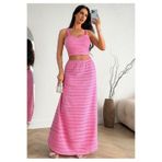 moda paketi Askılı Crop Bluz & Yüksek Bel Uzun Etek Pembe Takım