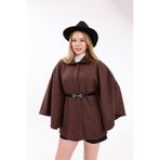 Moda Palmiss Kadın Acı Kahve Kemerli Oversize Kaşe Panço/ Yeni Sezon - Rahat Kalıp - Şık Günlük Kombin