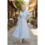 moda periy Kadın Modest Basic Boydan Düğmeli Yazlık Rahat Kemerli Tarz Tesettür Elbise