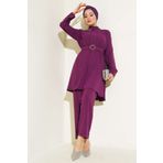 moda periy Kadın Yakası Taşlı Piliseli Tunik PantolonTakım Tesettür Kombin
