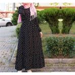 Moda Periy Pamuklu Dokuma Puantiyeli Tesettür Elbise Blb 8800-3 Siyah - 38