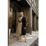 Moda Pery Kadın Modest Su Geçirmez Çift Renkli Tesettür Basic Mevsimlik Trençkot 10016 Krem Siyah