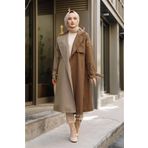 Moda Pery Kadın Modest Su Geçirmez Çift Renkli Tesettür Basic Mevsimlik Trençkot 10016 Vizon Taba